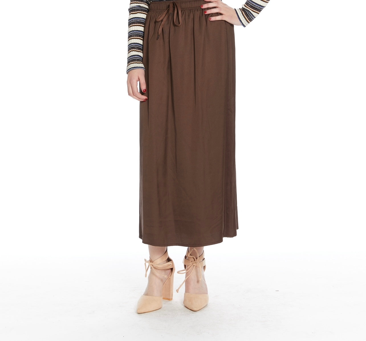 Brown drawstring silk skirt