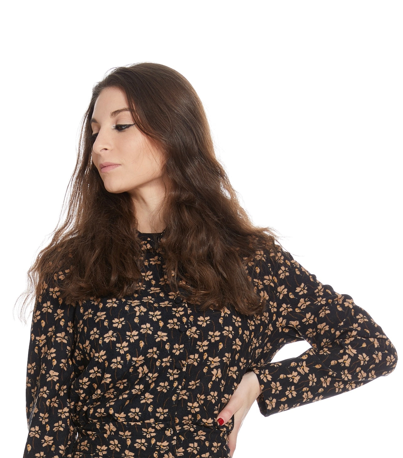 Brown floral corduroy top