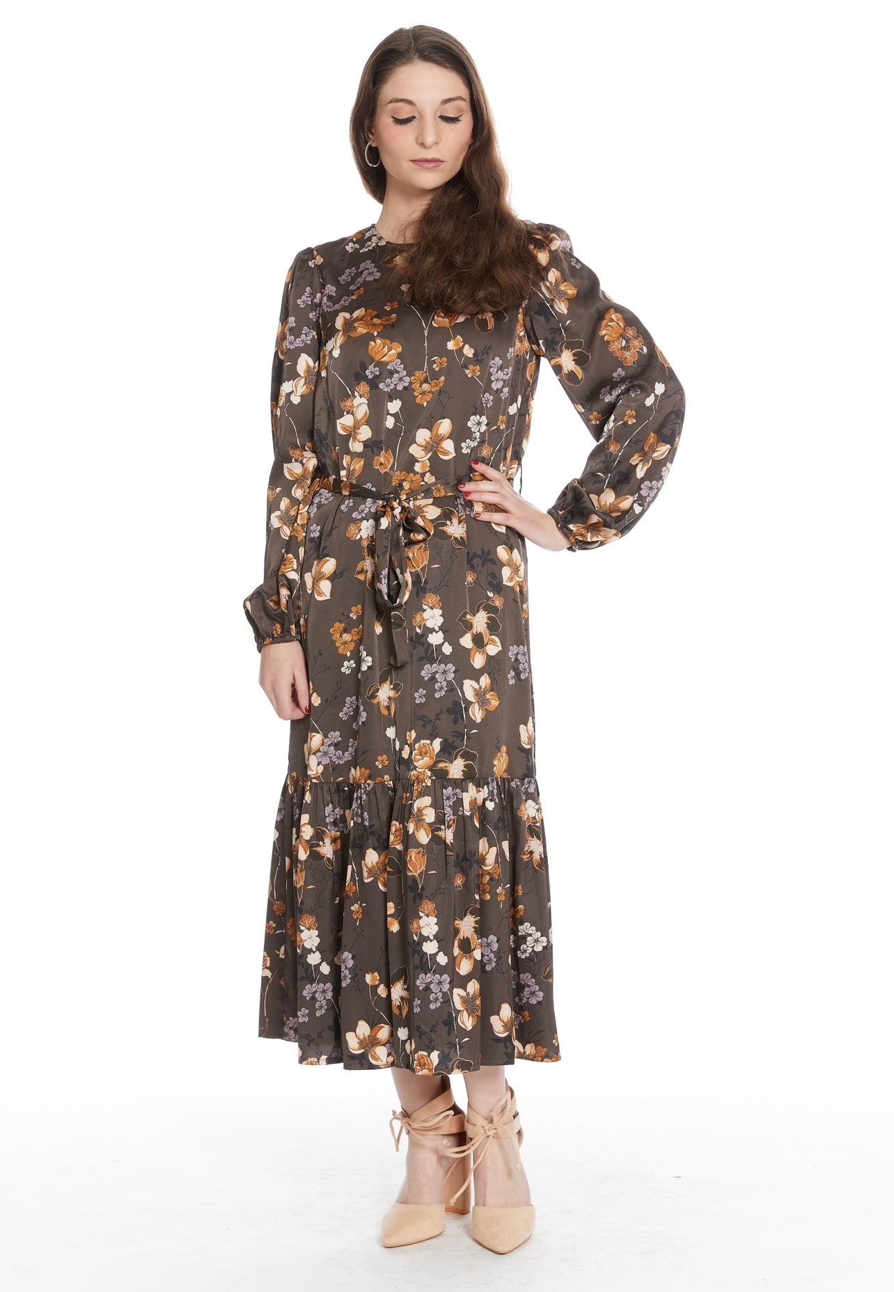 Brown floral dress