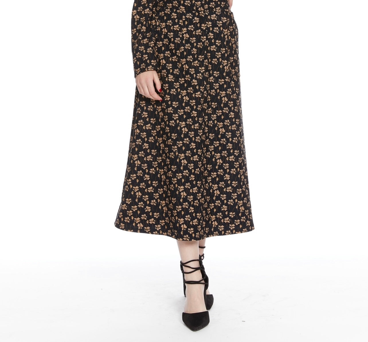 Brown floral corduroy skirt